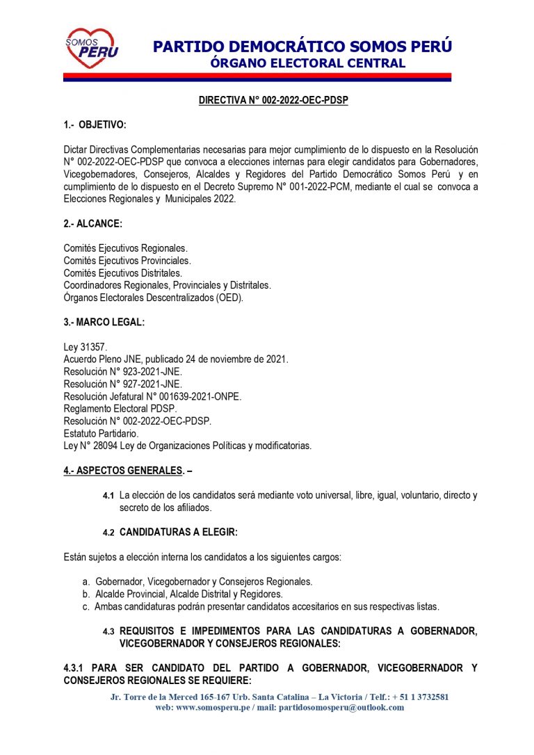 DIRECTIVA N° 002-2022-OEC-PDSP Y ANEXOS – Somos Perú